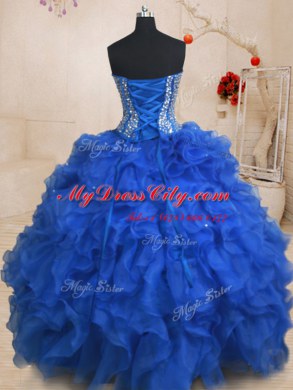 Fashion Royal Blue Sleeveless Organza Lace Up Quinceanera Dresses for Military Ball and Sweet 16 and Quinceanera