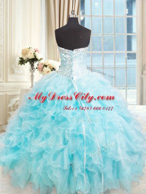 Wonderful Light Blue Ball Gowns Sweetheart Sleeveless Organza Floor Length Lace Up Ruffles 15th Birthday Dress