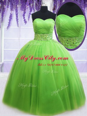 Sleeveless Lace Up Floor Length Beading and Ruching Sweet 16 Dresses