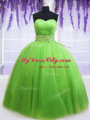 Sleeveless Lace Up Floor Length Beading and Ruching Sweet 16 Dresses