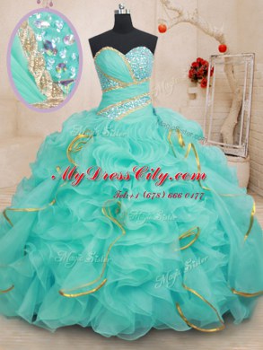 Sequins Ball Gowns Ball Gown Prom Dress Apple Green Sweetheart Organza Sleeveless Floor Length Lace Up