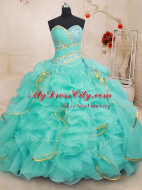 Sequins Ball Gowns Ball Gown Prom Dress Apple Green Sweetheart Organza Sleeveless Floor Length Lace Up