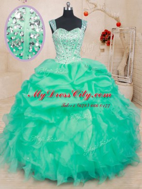 Straps Sleeveless Lace Up Floor Length Beading and Ruffles and Pick Ups Quince Ball Gowns
