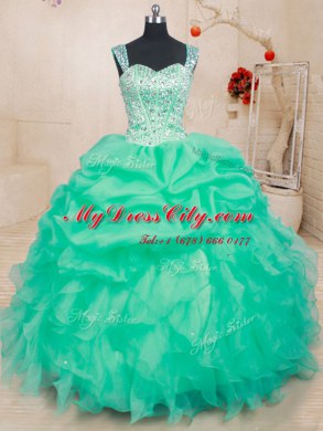 Straps Sleeveless Lace Up Floor Length Beading and Ruffles and Pick Ups Quince Ball Gowns