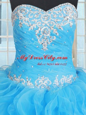 Enchanting Baby Blue Ball Gowns Organza Sweetheart Sleeveless Beading and Ruffles and Ruffled Layers Floor Length Lace Up Quinceanera Gowns