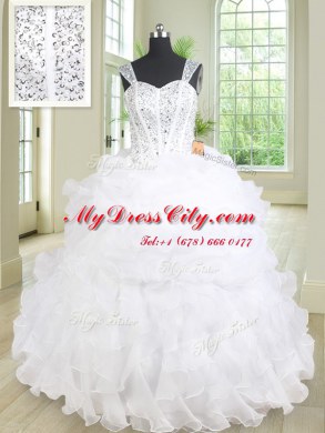 Great Straps Sleeveless Organza Quinceanera Gowns Beading and Ruffles Lace Up
