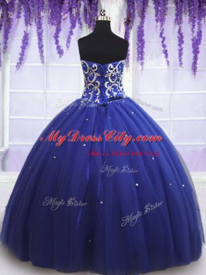 Sleeveless Tulle Lace Up Sweet 16 Quinceanera Dress in Royal Blue with Beading and Sequins