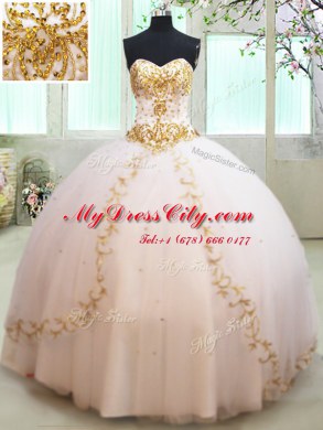 White Sweetheart Lace Up Beading and Appliques Quinceanera Dresses Sleeveless