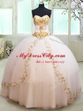 White Sweetheart Lace Up Beading and Appliques Quinceanera Dresses Sleeveless