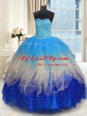 Stunning Tulle Sweetheart Sleeveless Lace Up Beading and Ruffles 15 Quinceanera Dress in Multi-color