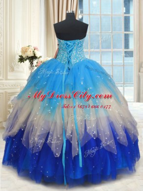 Stunning Tulle Sweetheart Sleeveless Lace Up Beading and Ruffles 15 Quinceanera Dress in Multi-color
