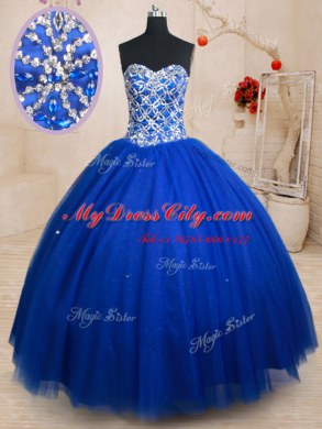 Sweetheart Sleeveless Lace Up Quinceanera Dresses Royal Blue Tulle