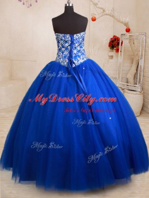 Sweetheart Sleeveless Lace Up Quinceanera Dresses Royal Blue Tulle