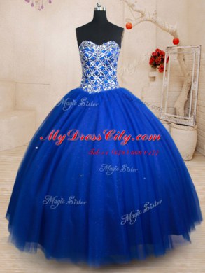 Sweetheart Sleeveless Lace Up Quinceanera Dresses Royal Blue Tulle
