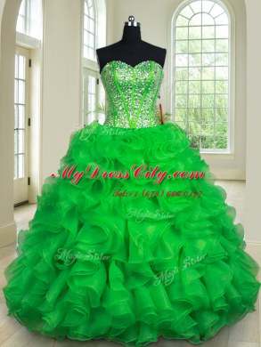 Exquisite Green Sweetheart Neckline Beading and Ruffles Quinceanera Dress Sleeveless Lace Up
