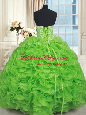 Classical Organza Lace Up Strapless Sleeveless Floor Length 15 Quinceanera Dress Beading and Ruffles