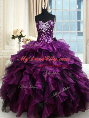 Sequins Ruffled Sweetheart Sleeveless Lace Up Quinceanera Dress Purple Organza