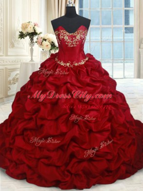 On Sale Taffeta Sweetheart Sleeveless Lace Up Beading and Pick Ups Sweet 16 Quinceanera Dress in Wine Red