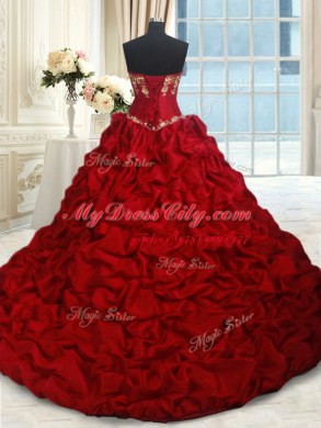 On Sale Taffeta Sweetheart Sleeveless Lace Up Beading and Pick Ups Sweet 16 Quinceanera Dress in Wine Red