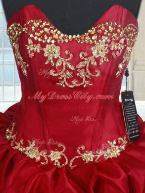 On Sale Taffeta Sweetheart Sleeveless Lace Up Beading and Pick Ups Sweet 16 Quinceanera Dress in Wine Red