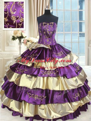 Attractive Ruffled Floor Length Multi-color Quinceanera Gown Strapless Sleeveless Lace Up
