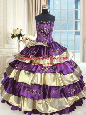 Attractive Ruffled Floor Length Multi-color Quinceanera Gown Strapless Sleeveless Lace Up