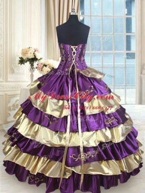 Attractive Ruffled Floor Length Multi-color Quinceanera Gown Strapless Sleeveless Lace Up
