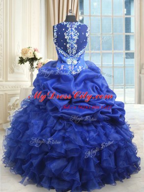 Unique Pick Ups Straps Sleeveless Zipper Quinceanera Dresses Royal Blue Organza