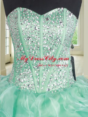 Pretty Apple Green Sleeveless Organza Lace Up 15 Quinceanera Dress for Military Ball and Sweet 16 and Quinceanera