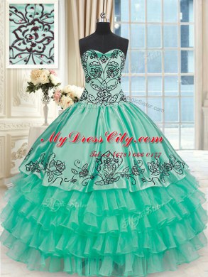 Sleeveless Embroidery and Ruffled Layers Lace Up Vestidos de Quinceanera