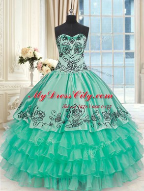 Sleeveless Embroidery and Ruffled Layers Lace Up Vestidos de Quinceanera