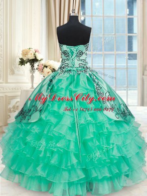 Sleeveless Embroidery and Ruffled Layers Lace Up Vestidos de Quinceanera