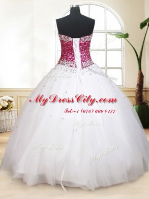 High End White Lace Up Sweetheart Beading Sweet 16 Dress Tulle Sleeveless