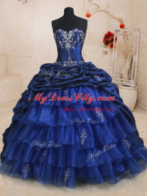 Charming Royal Blue Quinceanera Dresses Military Ball and Sweet 16 and Quinceanera and For with Beading and Ruffled Layers and Pick Ups Sweetheart Sleeveless Brush Train Lace Up