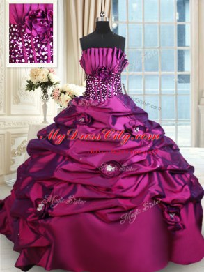 Edgy Taffeta Sleeveless Quinceanera Gown Brush Train and Beading and Sequins