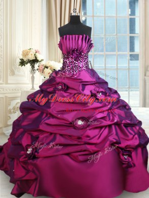 Edgy Taffeta Sleeveless Quinceanera Gown Brush Train and Beading and Sequins