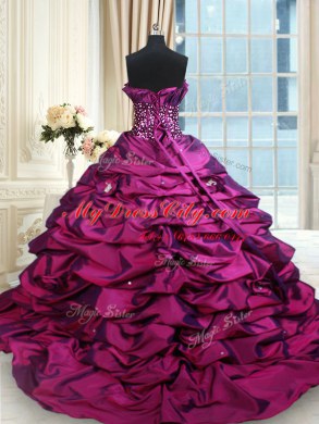 Edgy Taffeta Sleeveless Quinceanera Gown Brush Train and Beading and Sequins