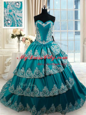 Flirting Sleeveless Lace Up Floor Length Beading and Embroidery and Ruffled Layers Quince Ball Gowns