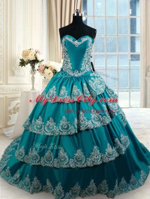 Flirting Sleeveless Lace Up Floor Length Beading and Embroidery and Ruffled Layers Quince Ball Gowns