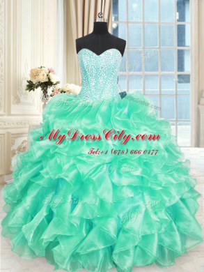 Sweetheart Sleeveless Lace Up Vestidos de Quinceanera Turquoise Organza
