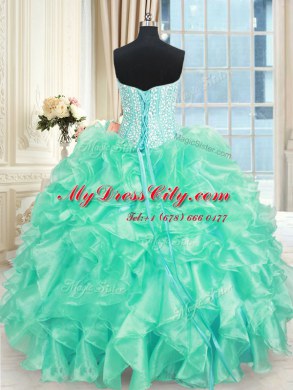 Sweetheart Sleeveless Lace Up Vestidos de Quinceanera Turquoise Organza
