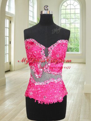 Great Chapel Train See Through Coral Red Two Pieces Beading and Ruffles and Pick Ups Ball Gown Prom Dress Lace Up Organza and Taffeta Sleeveless With Train