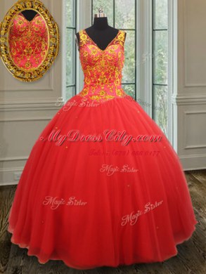 Decent Floor Length Ball Gowns Sleeveless Rust Red Vestidos de Quinceanera Zipper