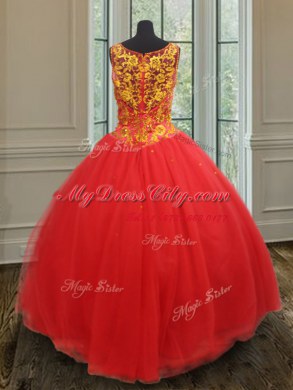 Decent Floor Length Ball Gowns Sleeveless Rust Red Vestidos de Quinceanera Zipper