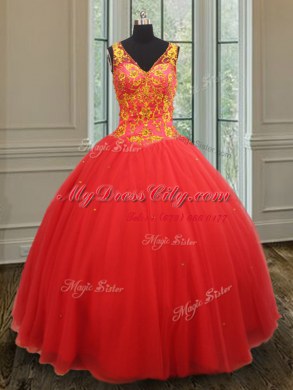 Decent Floor Length Ball Gowns Sleeveless Rust Red Vestidos de Quinceanera Zipper