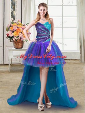Graceful Four Piece Multi-color Ball Gowns Beading and Ruffles Ball Gown Prom Dress Lace Up Tulle Sleeveless Floor Length