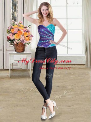 Graceful Four Piece Multi-color Ball Gowns Beading and Ruffles Ball Gown Prom Dress Lace Up Tulle Sleeveless Floor Length