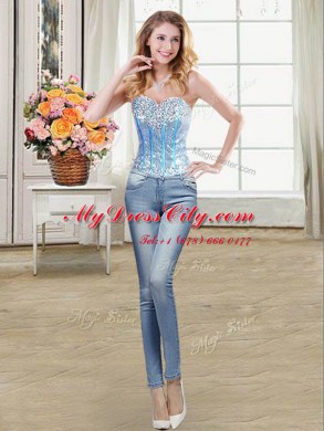 Four Piece Baby Blue Sweetheart Lace Up Beading and Ruffles and Sequins Sweet 16 Dresses Sleeveless