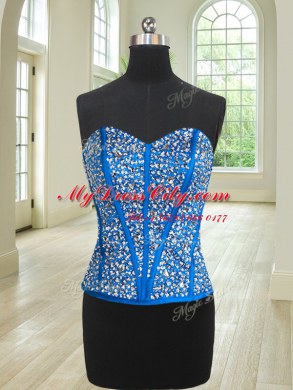 Four Piece Royal Blue Ball Gowns Organza Sweetheart Sleeveless Beading and Ruffles Floor Length Lace Up Quinceanera Dresses