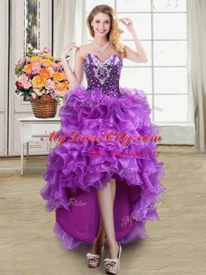 Fine Four Piece Eggplant Purple Sleeveless Beading and Ruffles Floor Length Vestidos de Quinceanera